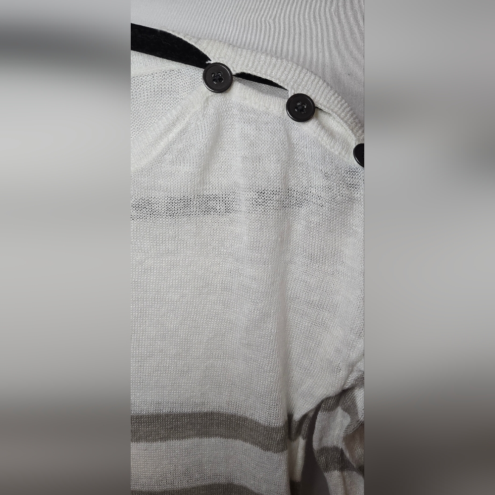 J. Crew Women's XS Linen White/Gray Striped Sweater - Picture 2 of 5